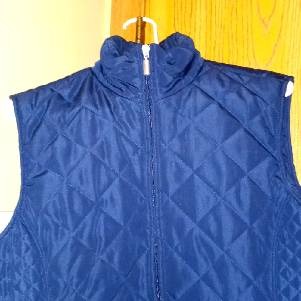 "JANE ASHLEY" Navy blue diamond-stitch zip-up vest w/ pockets Size: 1X - Picture 2 of 7
